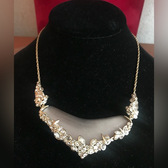 Alexis Bittar Mocha Lucite and Gold Crescent Necklace with Crystal